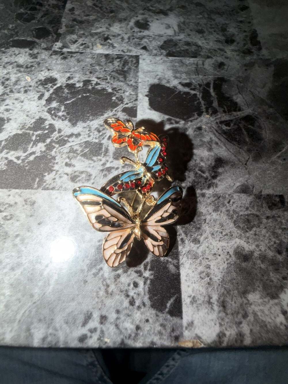 Multi-Butterfly Enamel and Rhinestone Brooch Pin